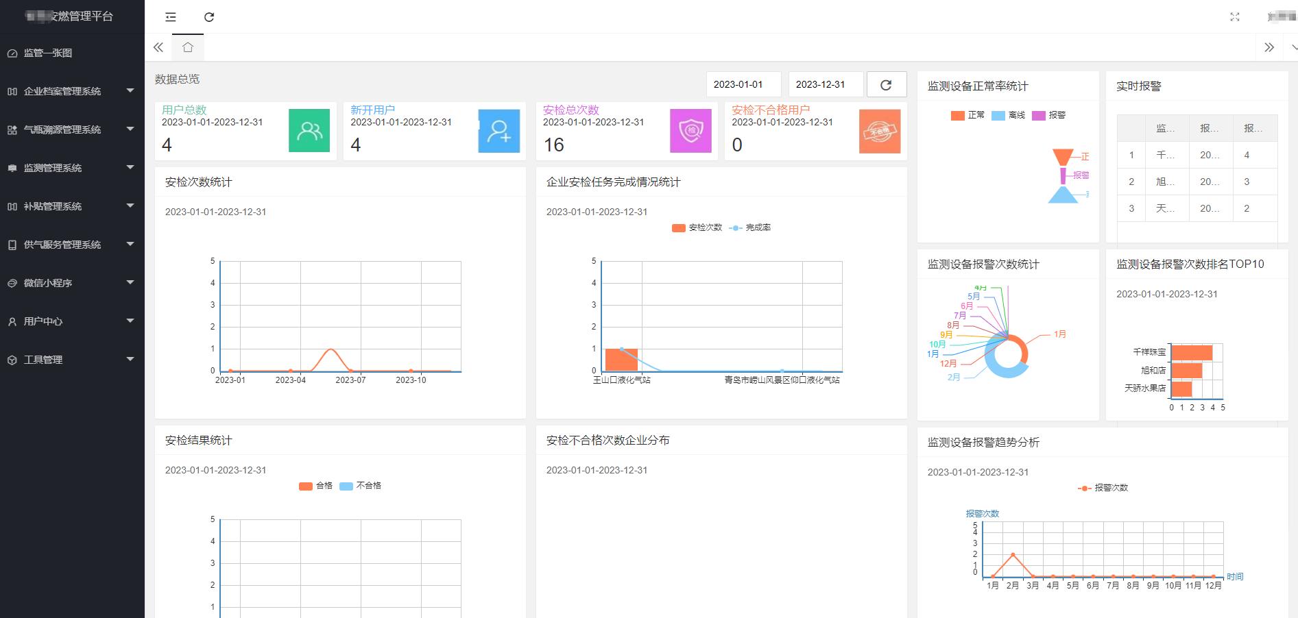 瓶裝液化石油氣智慧監管平臺桌面展示
